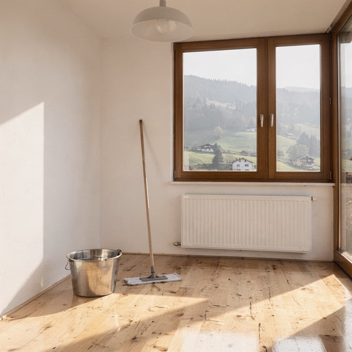 Leere Wohnung in Wetzikon nach Umzugsreinigung mit Blick auf Zürcher Oberland